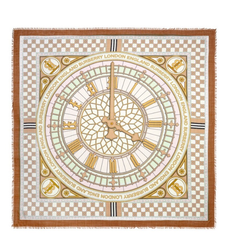Burberry Clock Face Wool & Silk Scarf 55” Square